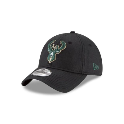 Black Milwaukee Bucks Hat - New Era NBA Waxed Canvas 9TWENTY Adjustable Caps USA0697251